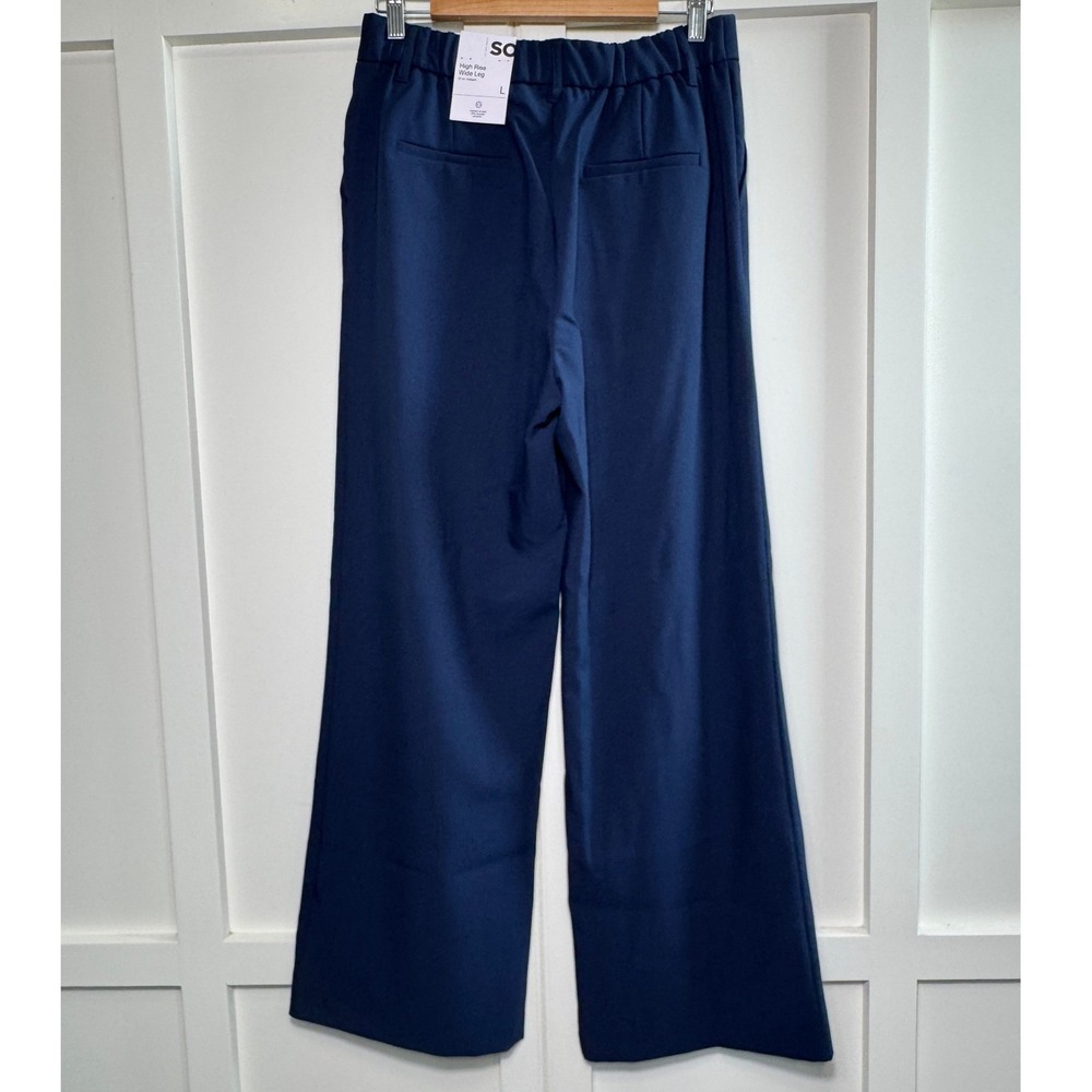 SO Womens High Rise Wide Leg Trouser Navy Blue Pleated Pants JG52X772RS Size L - Picture 2 of 9